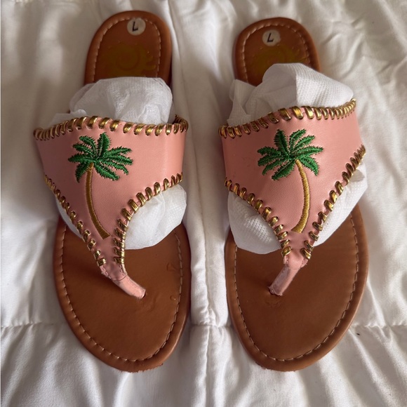 BAMBOO Beige Rosette Slide & Pink Palm Thong Sandals - Picture 5 of 8